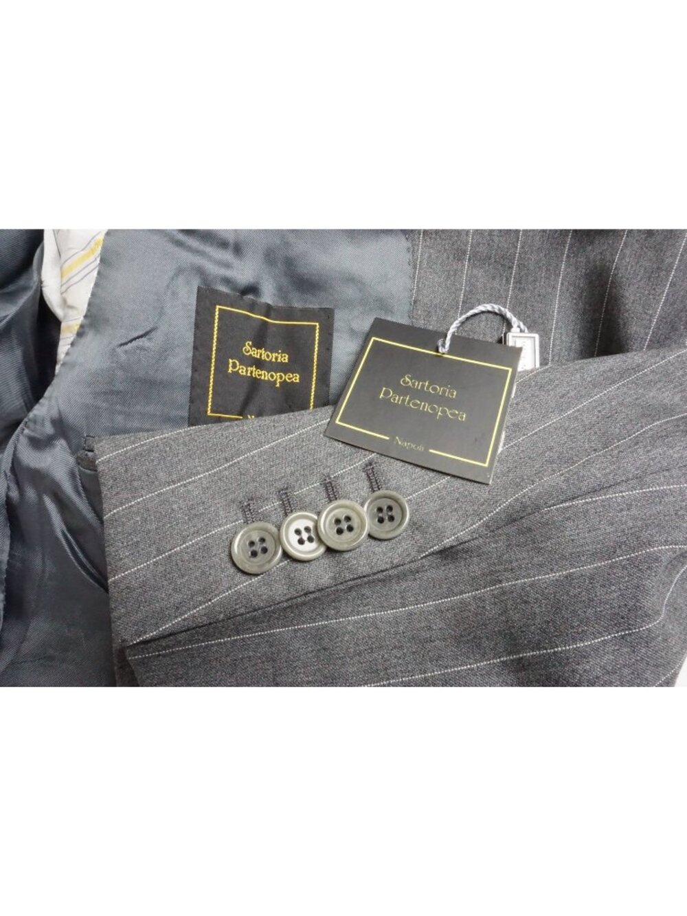 Sartoria Partenopea Gray Pinstriped Wool 2 Pc Suit Jacket Pants 42R Brand New